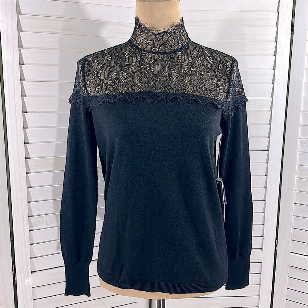 Jennifer Lopez Mock Neck Sweater Medium Black NWT Elegant - Picture 4 of 14
